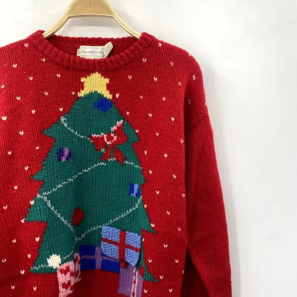 Vintage Christmas Hand‎ Knit Sweater with Present Surprise